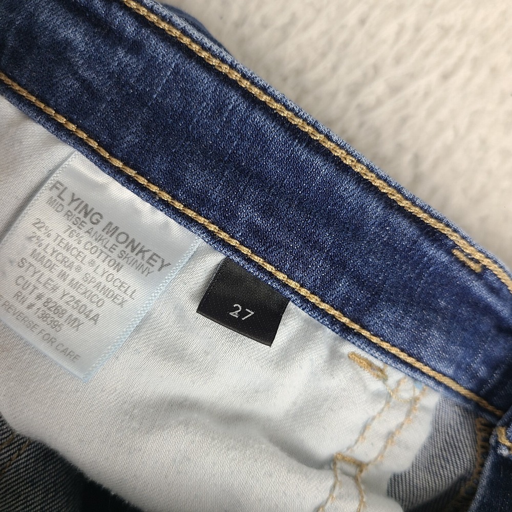Flying Monkey Jeans Womens 27 Blue Mid Rise Ankle Skinny DistressDark Wash Denim - Picture 9 of 13